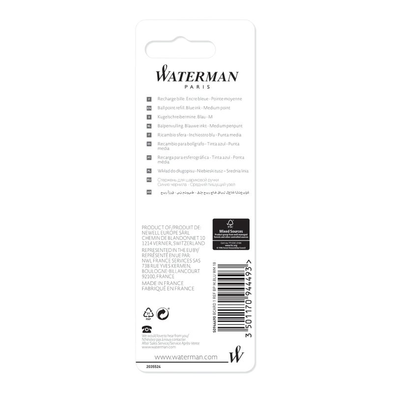 Waterman Ballpoint Pen Refill, Medium Point, 0.7 mm, Blue - Image 2